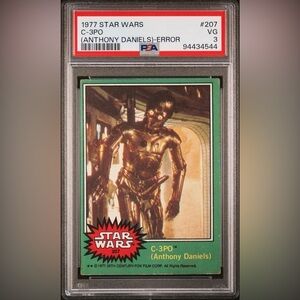 1977 Star Wars #207 C3PO Anthony Daniels Error GOLDENROD PSA 3 FRESHLY GRADED